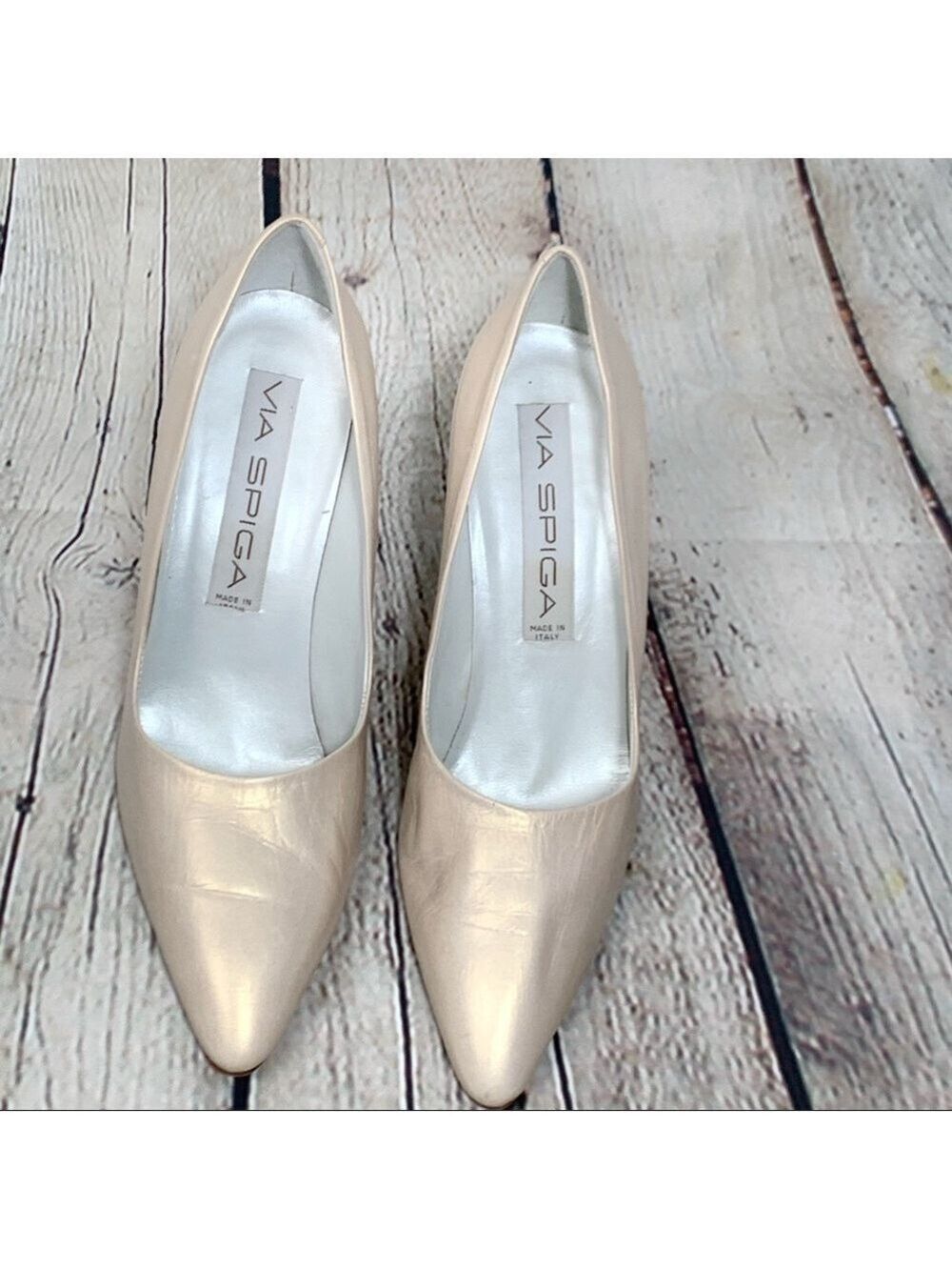 EUC-Vintage VIA Spiga Women's Champagne Cream Leather Pointed Toe Pumps/Heels 7B